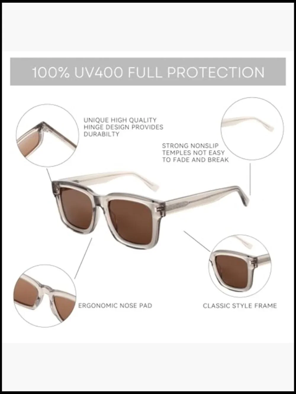 Chunky Rectangle Polarized Sunglasses Retro Thick Frame UV400 Protection Driving